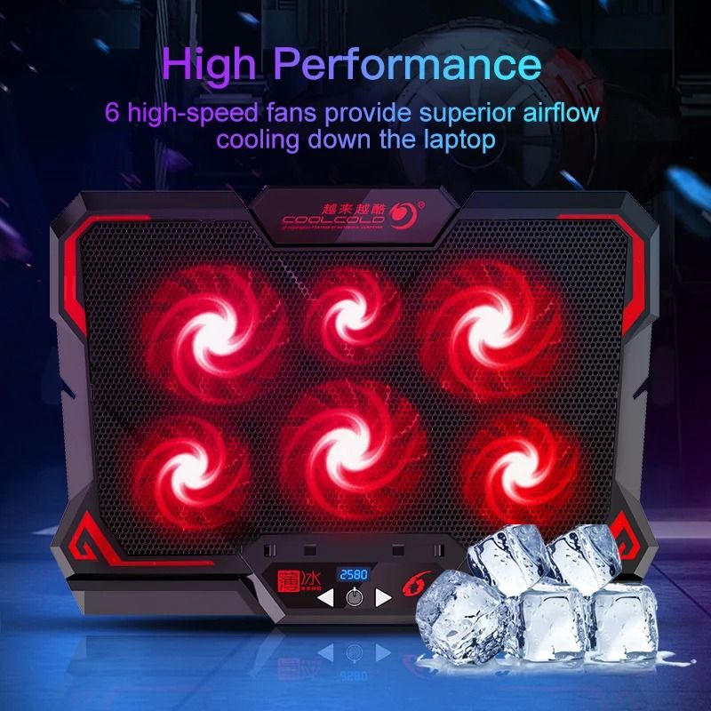 COOLCOLD Gaming Laptop Cooling Pad Six Fan Laptop Cooler Stand with LED Display