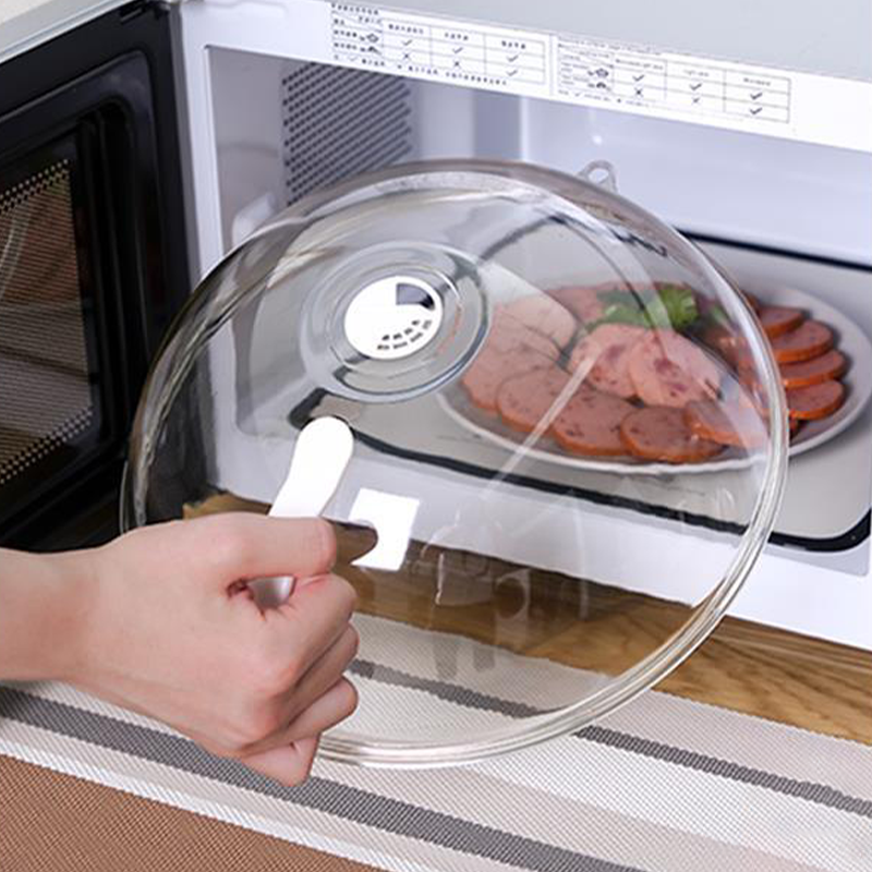 Microwave Splash Cover with Steam Vent, High-Temperature Resistant Guard Lid, Transparent Food Heating Cover with Handle