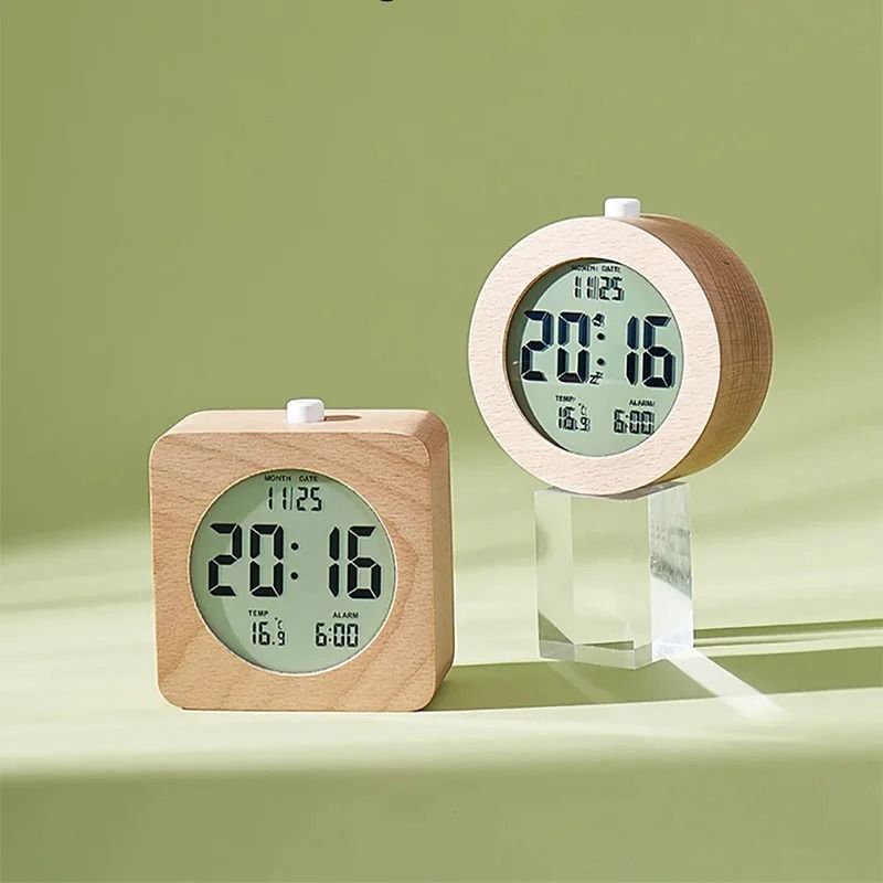 Elegant Wooden Alarm Clock with Backlight, Temperature Date Time Display – Perfect Bedroom Table Clock