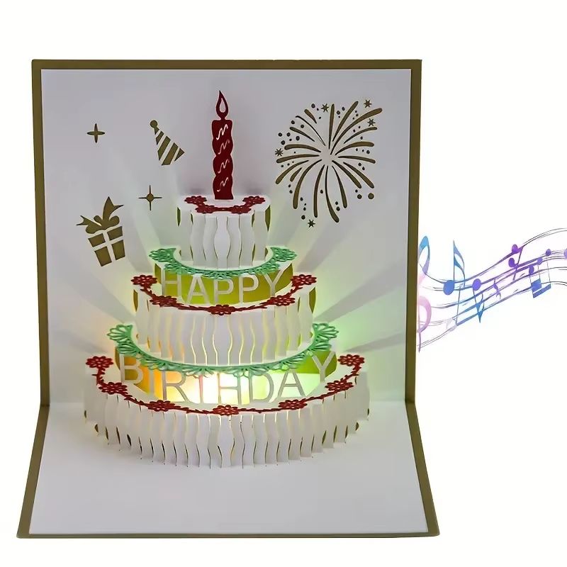 3D Pop-Up Musical Greeting Card – Birthday & Wedding LED Gift Card with Envelope