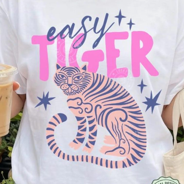 Easy Tiger T-Shirt – Retro Boho Tiger Graphic Tee