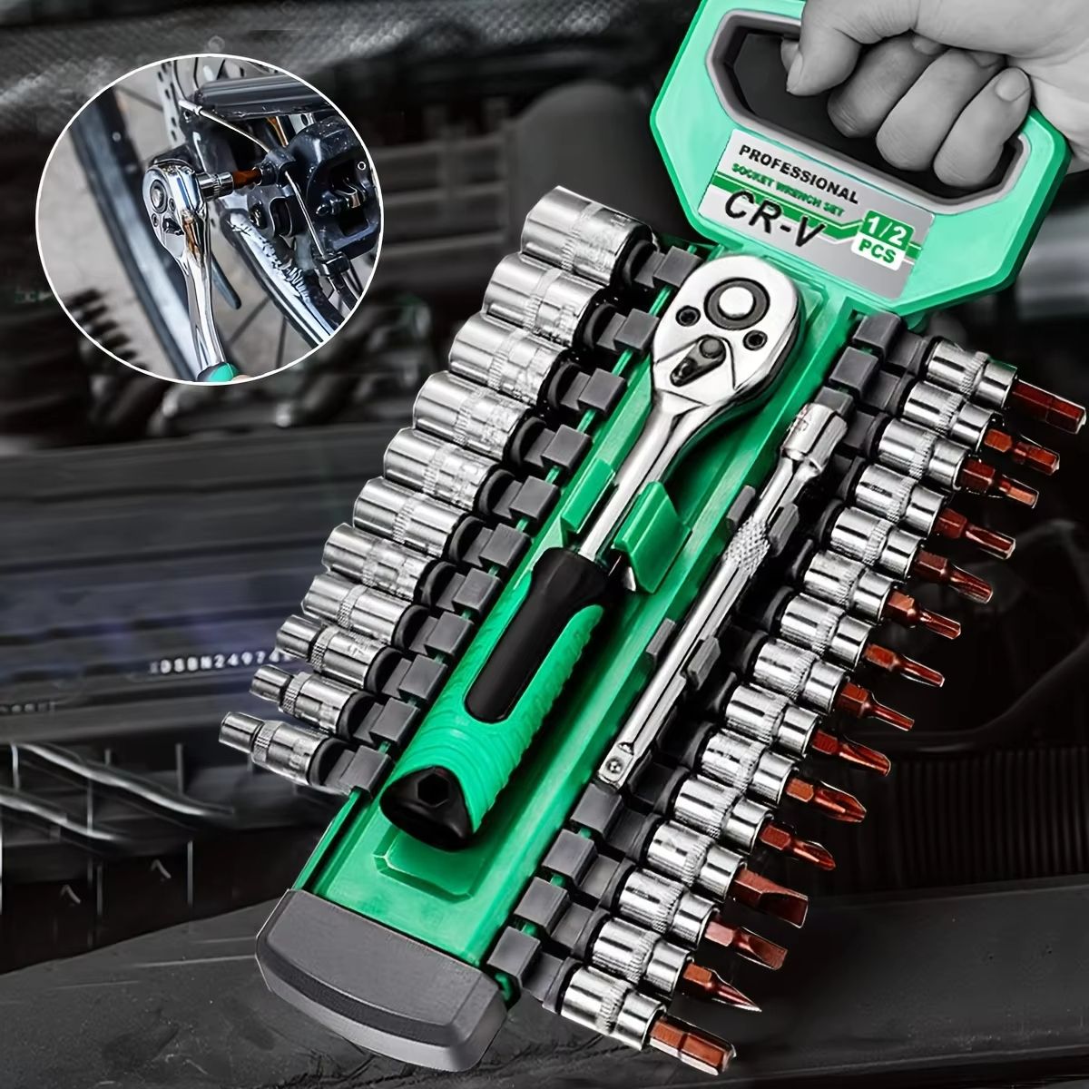 1/4 Inch Ratchet Socket Wrench Set – Compact Mechanic Tool Kit with Quick Release Handle & Extension