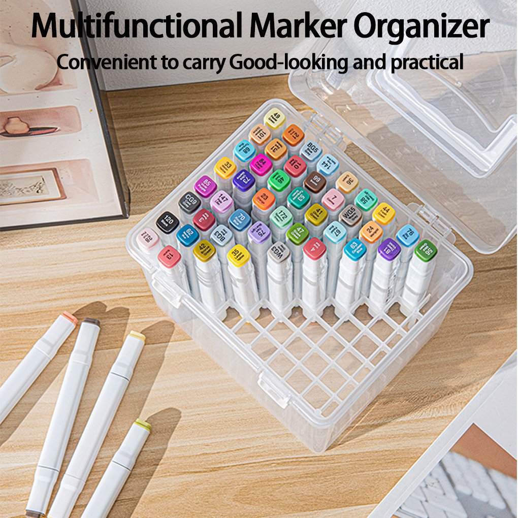 Transparent Waterproof Marker Pen Organizer, Multi-Slot Handheld Storage Box for Desk and Students