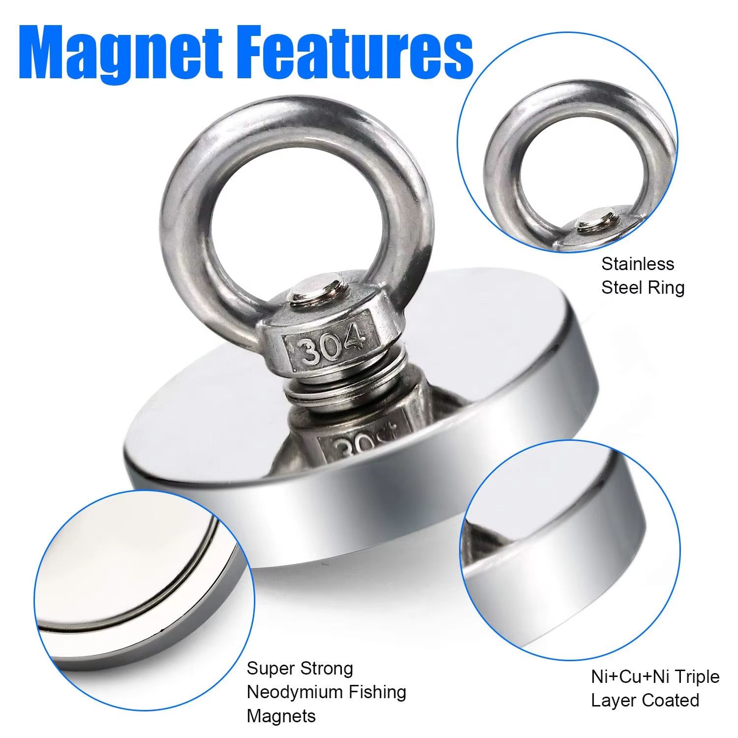 UltraGrip Heavy-Duty Neodymium Fishing Magnet – Super Strong Salvage Magnet with Countersunk Hole and Eyebolt for Treasu