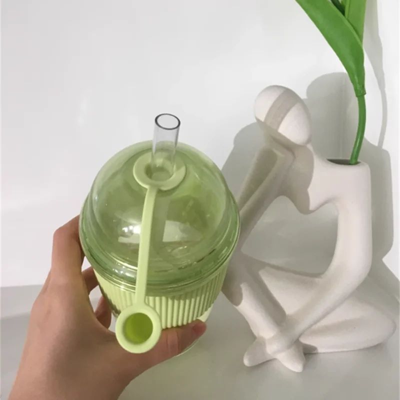 430ml Ins Style Straw Tumbler with Lid – Large Capacity Reusable Boba Tea & Coffee Cup