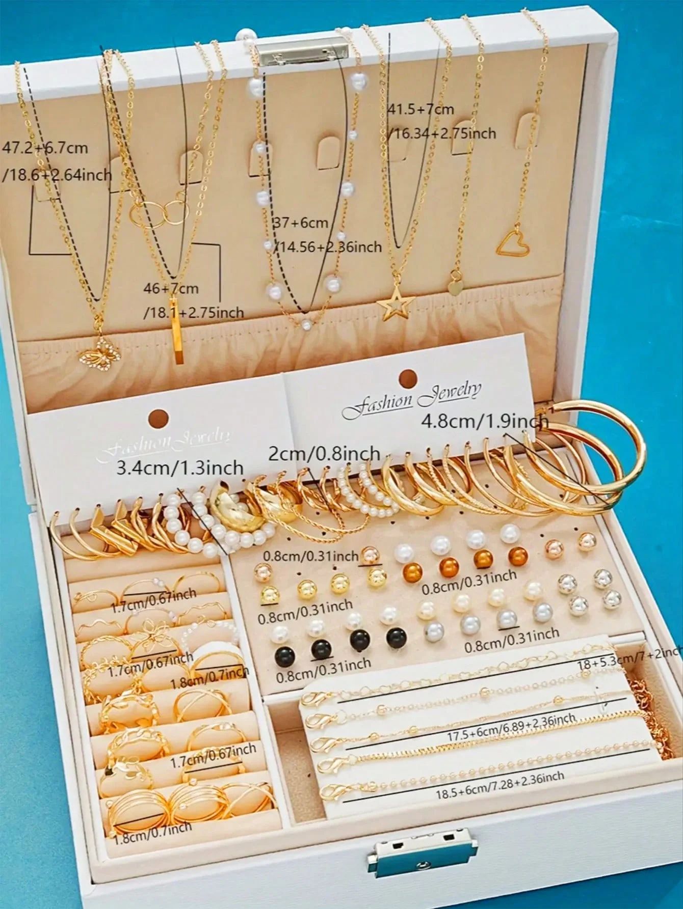 86-Piece Elegant Pearl Jewelry Set – Multi-Layer Necklace, Earrings, Rings & Stud Collection