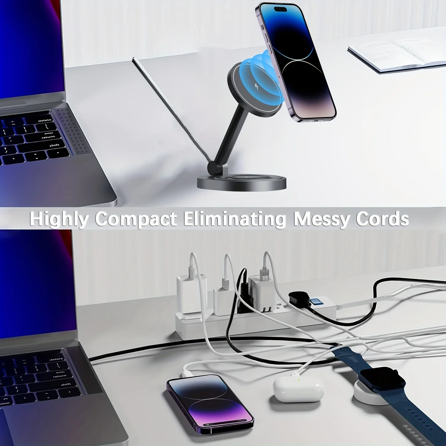 Foldable magnetic wireless charger stand Watch and Earbuds