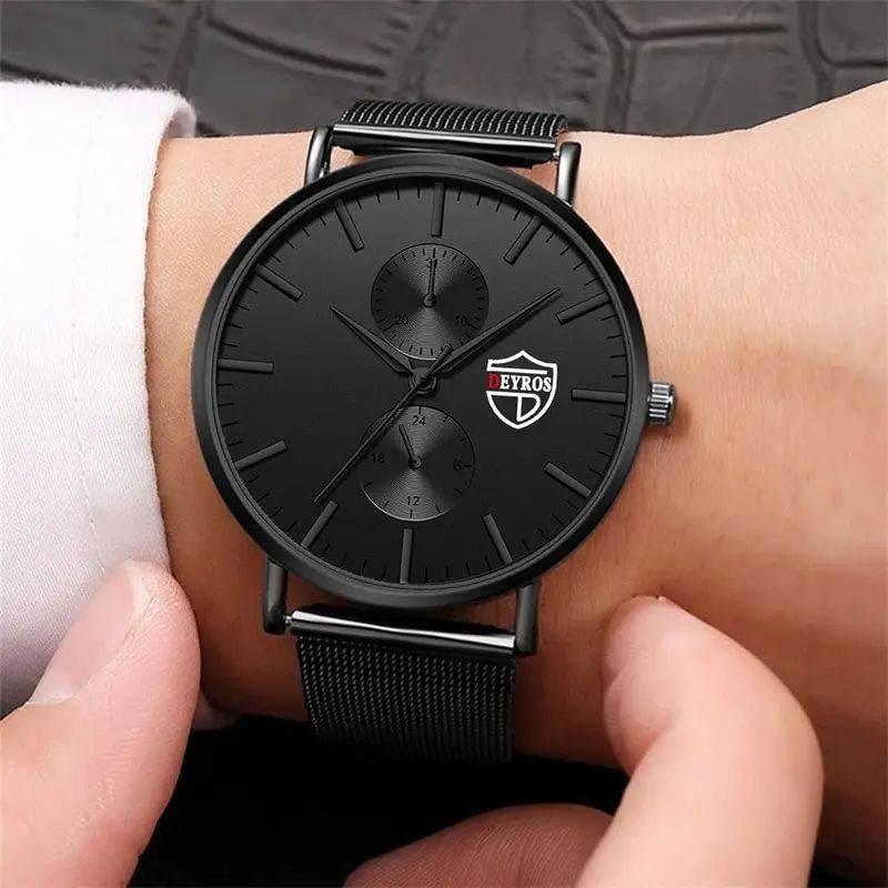 Ultra-Thin Black Stainless Steel Mesh Men's Quartz Business Watch