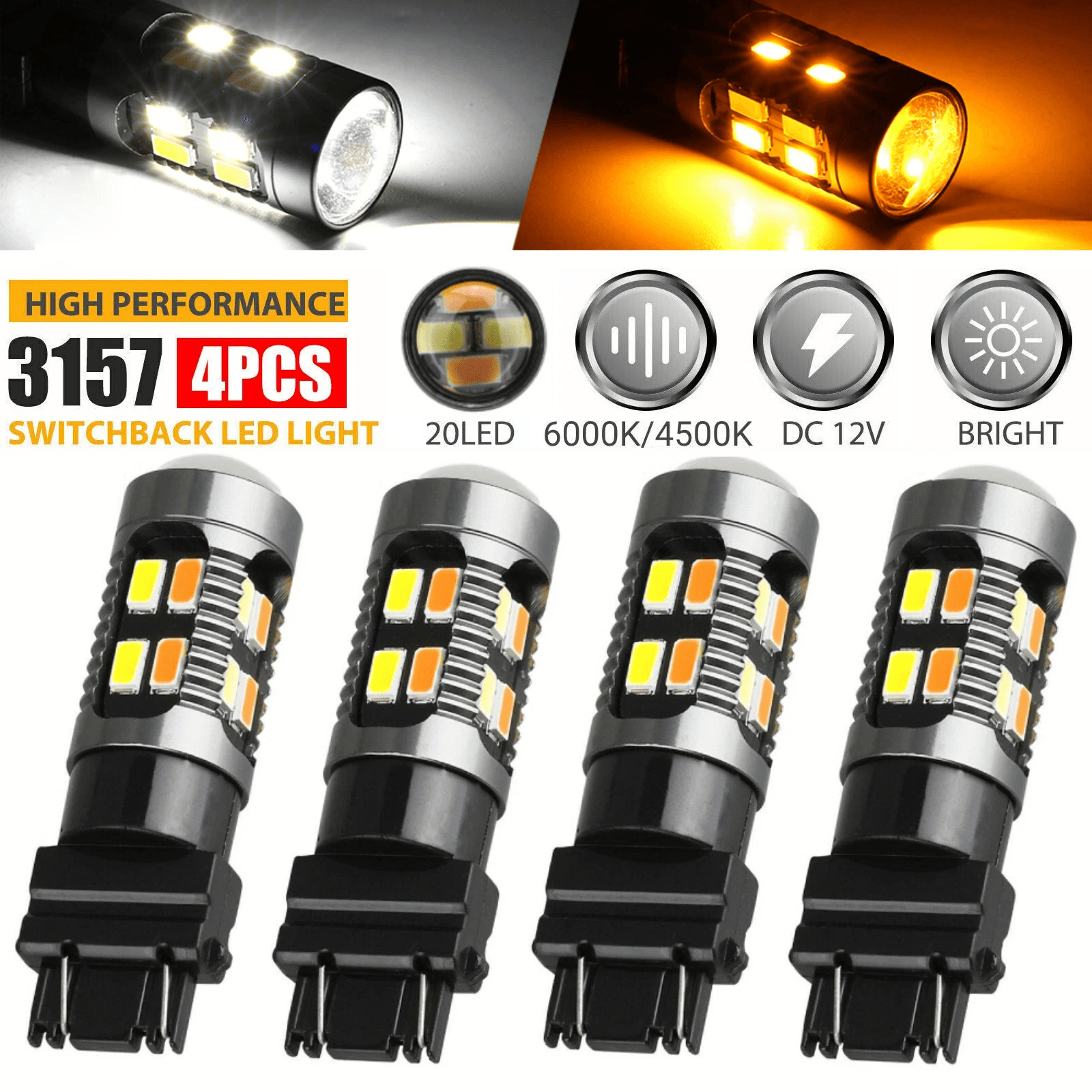 LED DRL Switchback Turn Signal Light Bulbs, White Amber