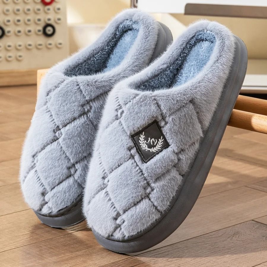 Fur Slippers Men Home EVA Platform Cushion Warm Soft Indoor Living Room Shoes