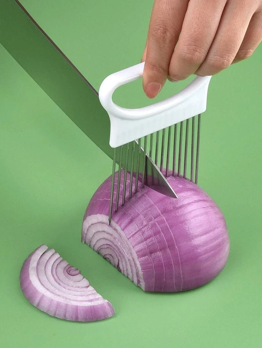 Stainless Steel Onion Slicer and Vegetable Holder for Easy Cutting