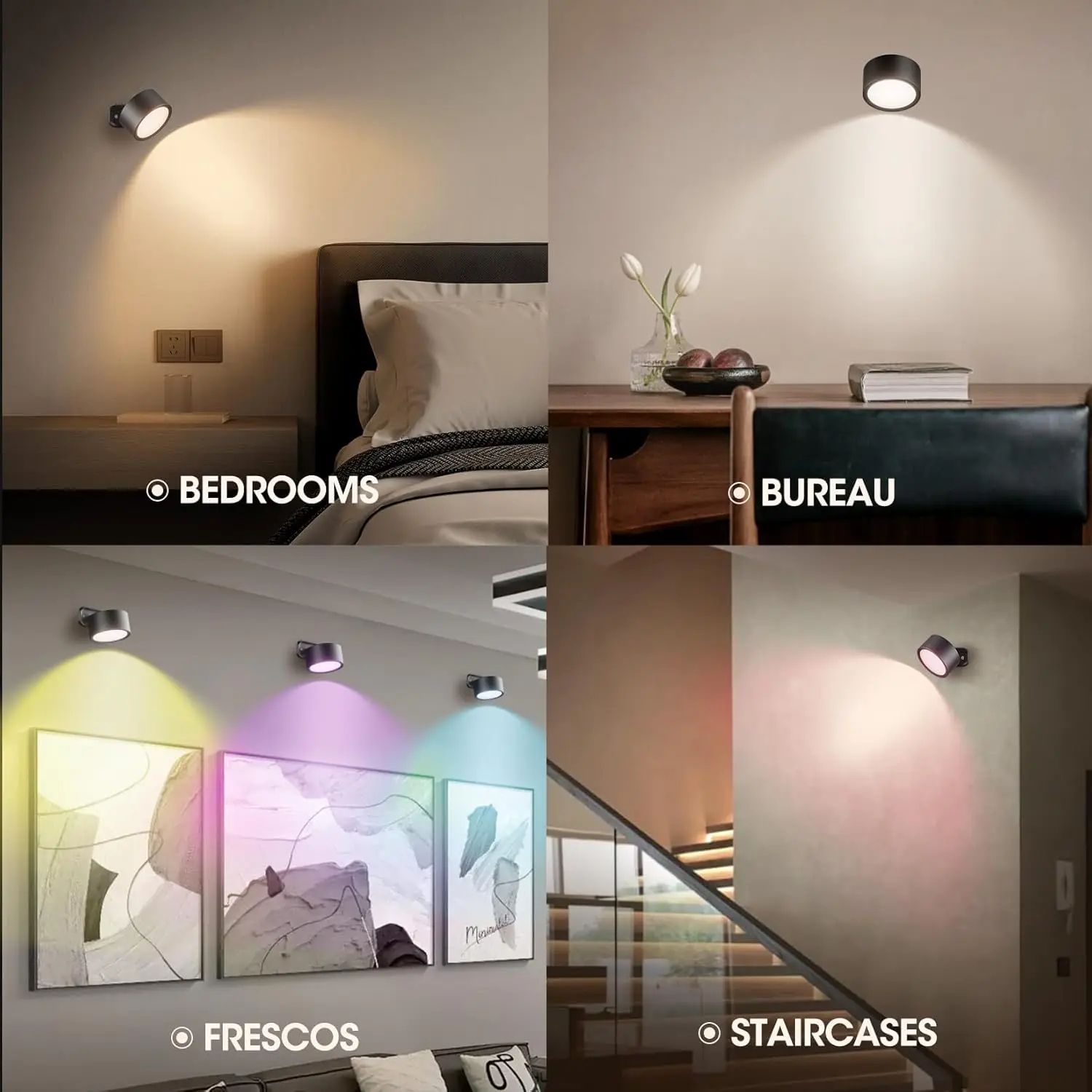 Rechargeable RGB LED Wall Lamp with Remote, Touch Control & Magnetic 360° Rotation Night Light