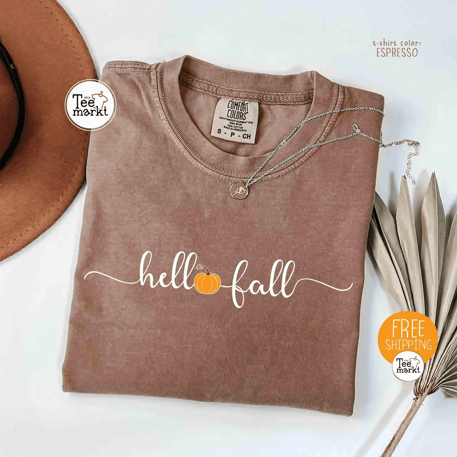 Hello Fall Pumpkin Shirt Comfort Colors Tee Minimalist Autumn Shirt Women