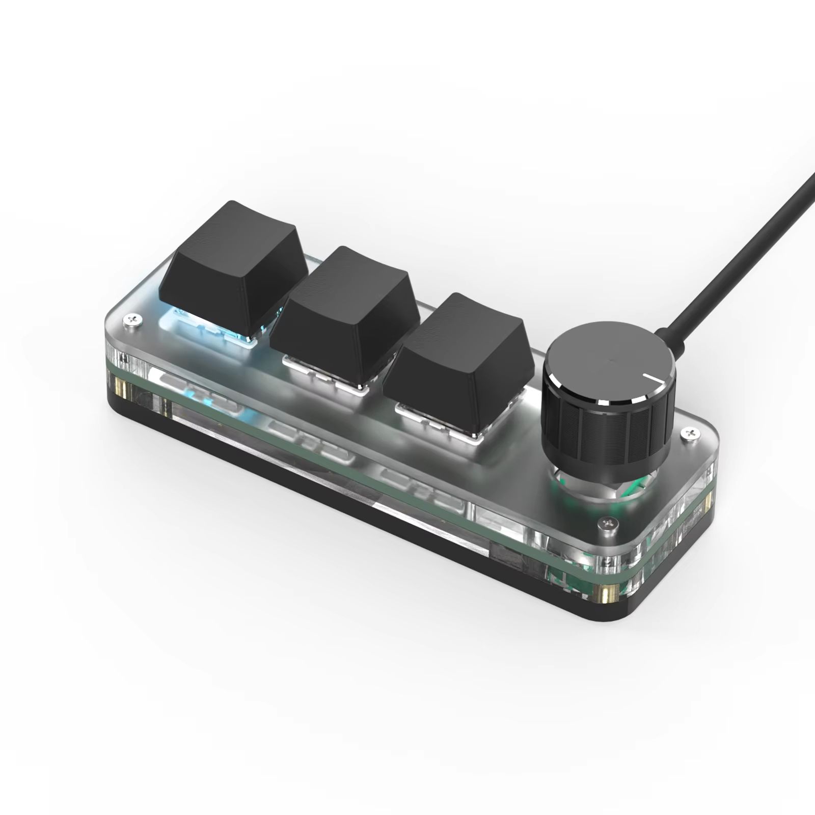 RGB 3 Key Programmable Macropad with Knob, Hot Swap Macro Keypad for Photoshop and Multimedia