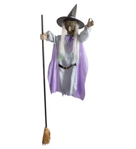 6FT Flying Witch Halloween Decoration Outdoor Hanging Witch with Light Up Eyes and Scary Sound