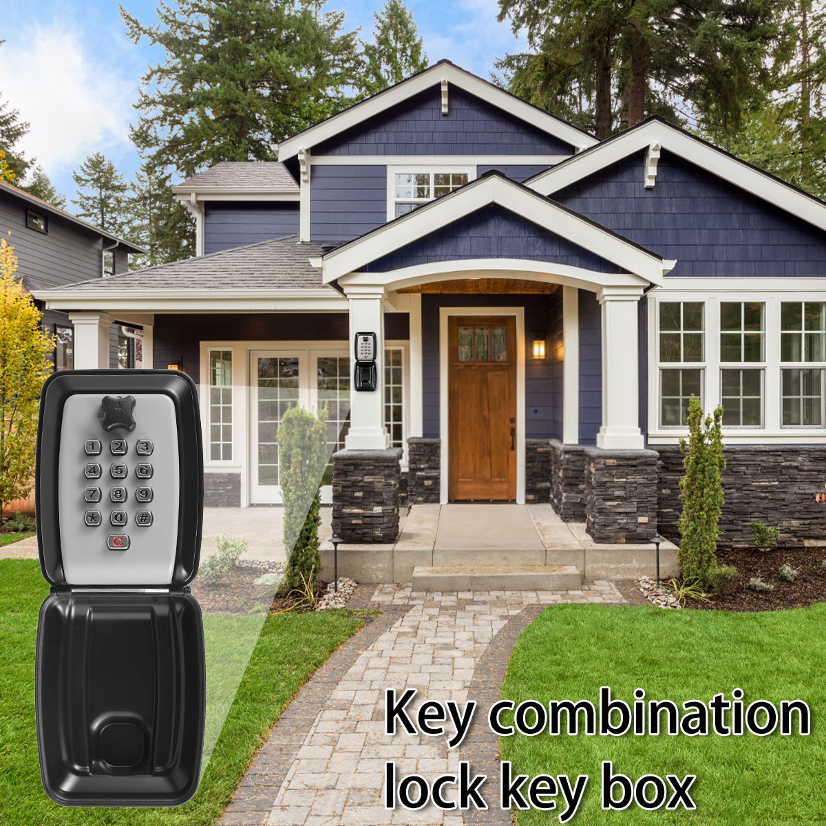 Wall-Mount Key Storage Box, Portable Combination Key Holder, Secret Code, Weatherproof Safe for Home, Office