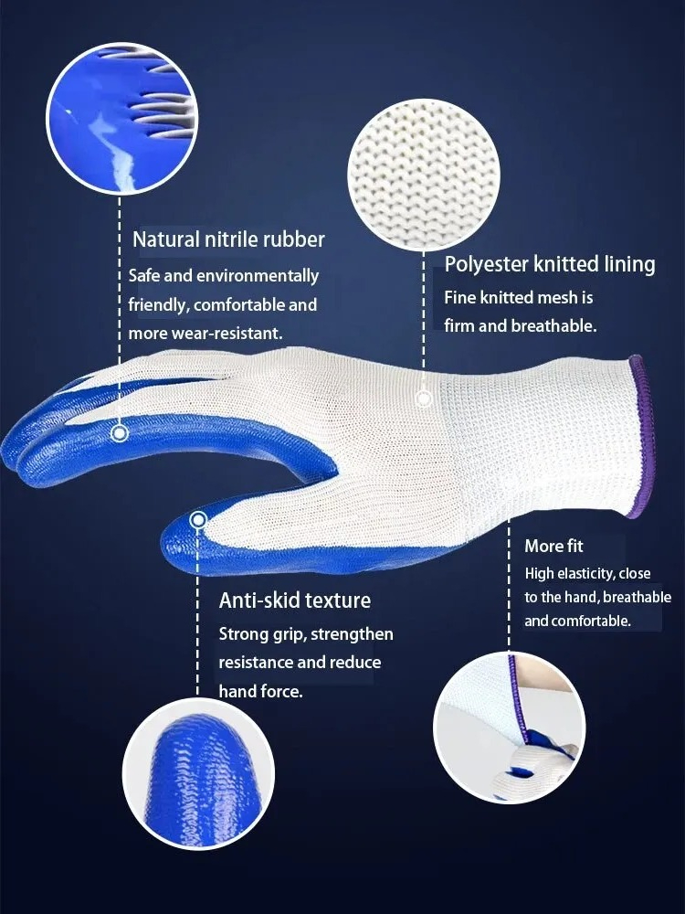 Breathable Nitrile Gloves for Construction & Labor Safety  Wear-Resistant & Durable Work Gloves