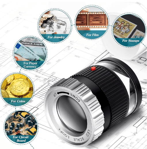 30X Adjustable Focal Length Loupe Magnifier Foldable Jewelry and Coin Inspection Glass