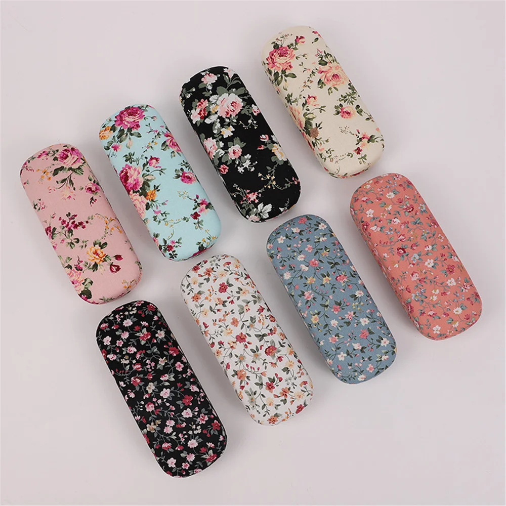 Printed Cloth Retro Floral Sunglasses Case, Hard Eyewear Protector, Women Optical Glasses Storage Case