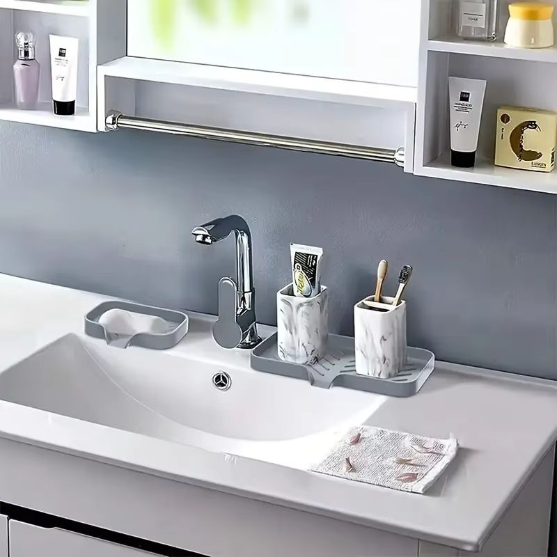 Silicone Faucet Mat Kitchen Sink Splash Guard Drying Tray with Soap and Sponge Holder