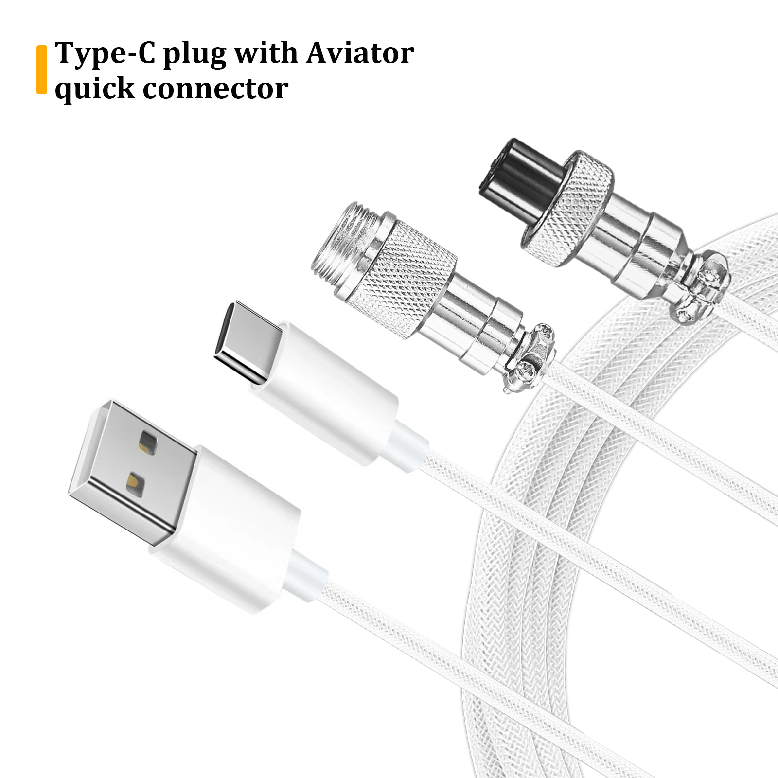 USB Keyboard Coiled Cable, Mechanical Keyboard Wire, Aviator Connector for Desktop Computer
