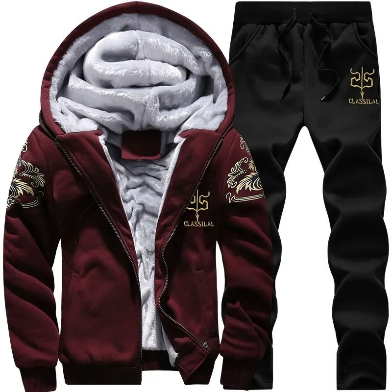Mens Autumn And Winter Sportswear Set Hooded Jacket And Pants Two Piece Outfit