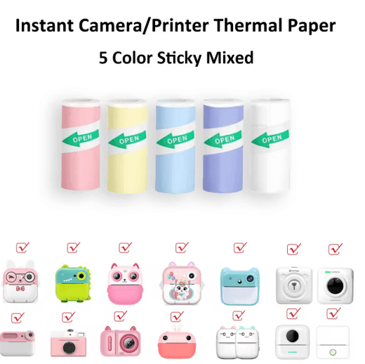 Kids Instant Camera Thermal Paper Refill Rolls, BPA-Free 57by25mm (White, Non-Adhesive)