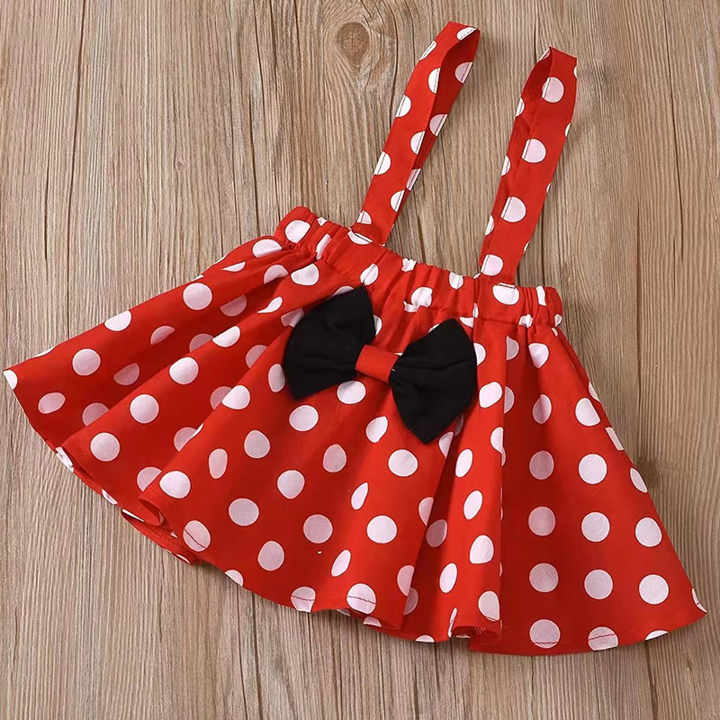 Minnie Mouse Girl Set, Summer Birthday Costume, Baby Clothing Set with Polka Dot Suspender Skirt and Bow Headband Skirt