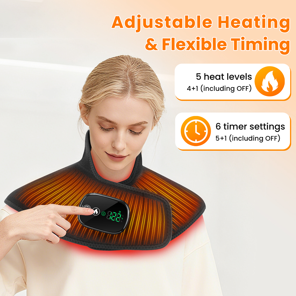 Thermal Compress Cervical Wrap, Electric Heating Shoulder Neck Pad with Timer Massage Shawl