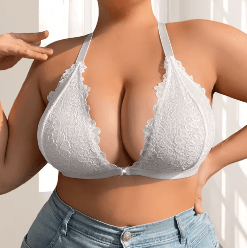 Plus Size Lace Wireless Front Closure Bra – Comfortable Breathable Backless Bralette