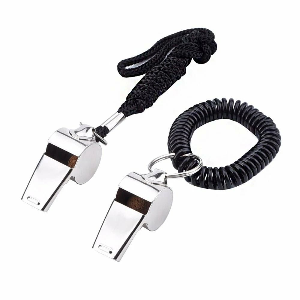 Dual Metal Sports Whistles, 2-Pack Referee Whistles with Neck Lanyards for Football, Soccer & Safety
