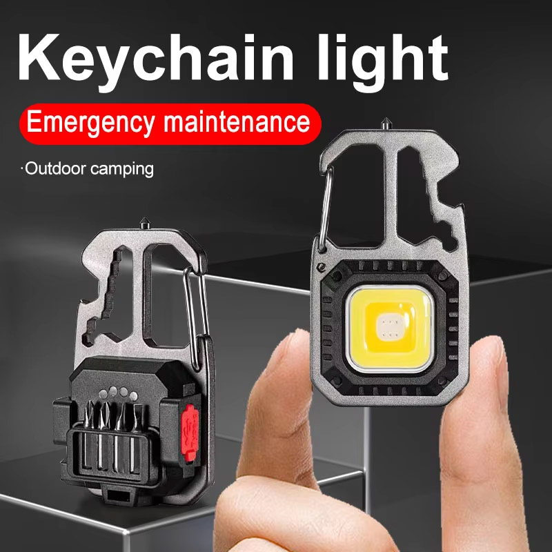 Portable LED Keychain Work Light Rechargeable High Lumens with Battery Display for Camping, Hiking, and Running