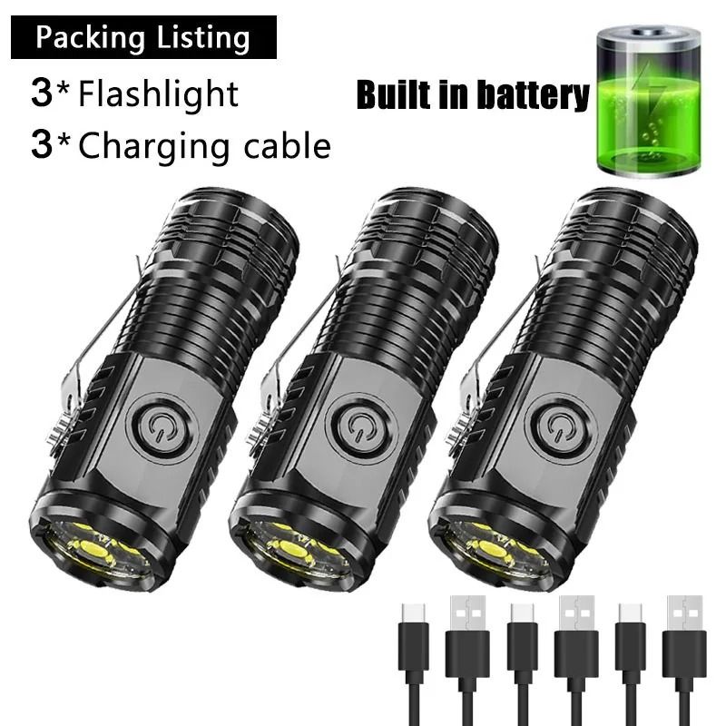 Mini LED Flashlight with Pen Clip and Magnetic Base USB Rechargeable
