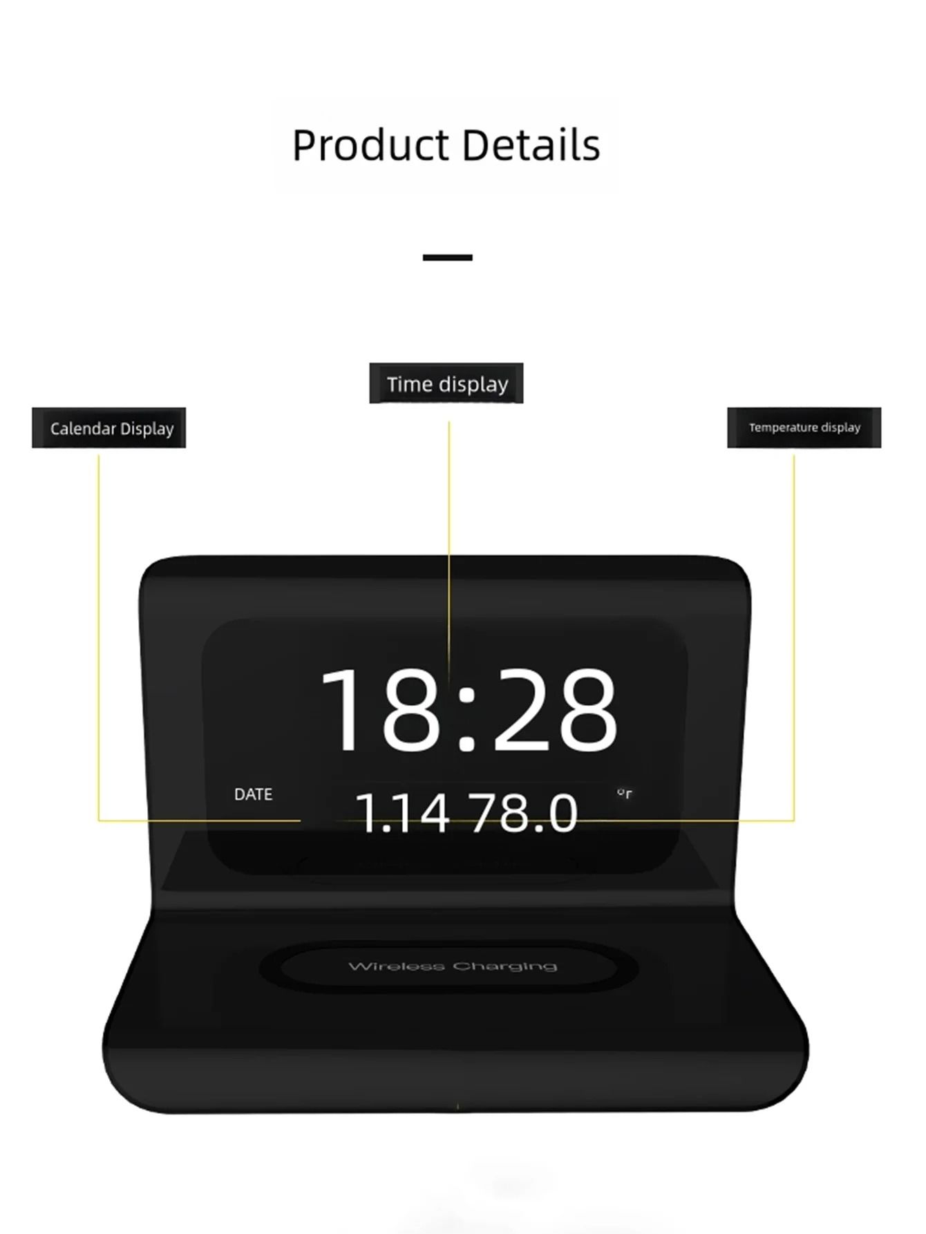 3 in 1 Wireless Charger with LED Desktop Clock and Calendar