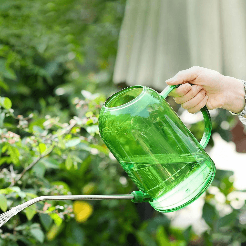 Long Spout Watering Can for Indoor Plants, Green Plastic Watering Can with Stainless Steel Nozzle for Succulents