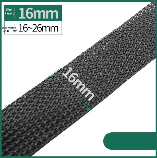 Black PET Braided Cable Sleeving Expandable Wire Protection Sleeve 4 to 25mm 1 yo 50m