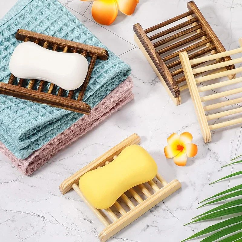 Natural Bamboo Soap Dish with Drainage - Self Draining Soap Tray Wooden Holder
