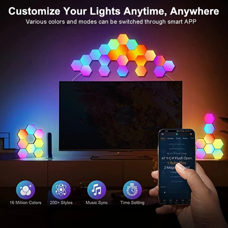 Modular RGB LED Hexagon Wall Light Panels with App and Music Sync