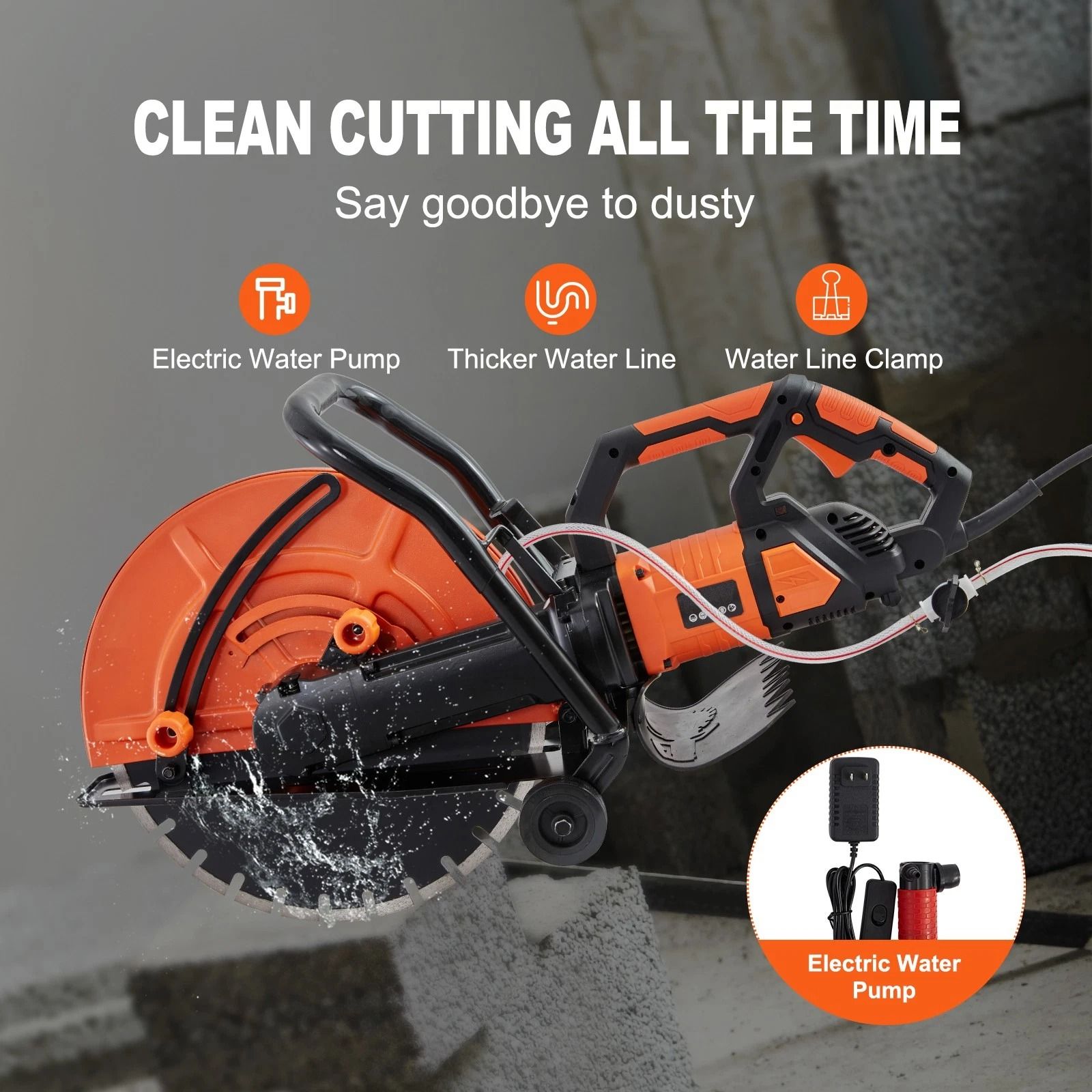 Electric Concrete Wet/Dry Saw Cutter with Water Pump & Blade