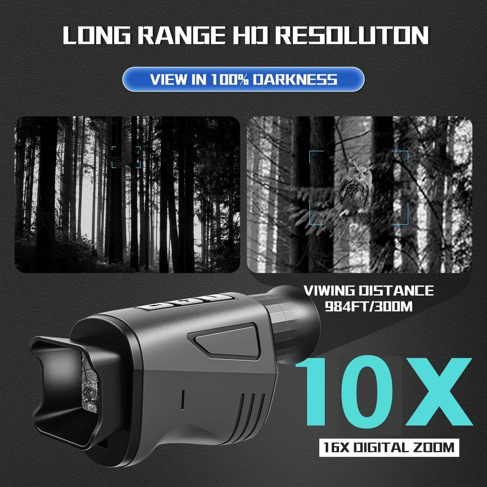 1080P HD Monocular Night Vision Device | Infrared Camera with 10X Digital Zoom & 1000M Range