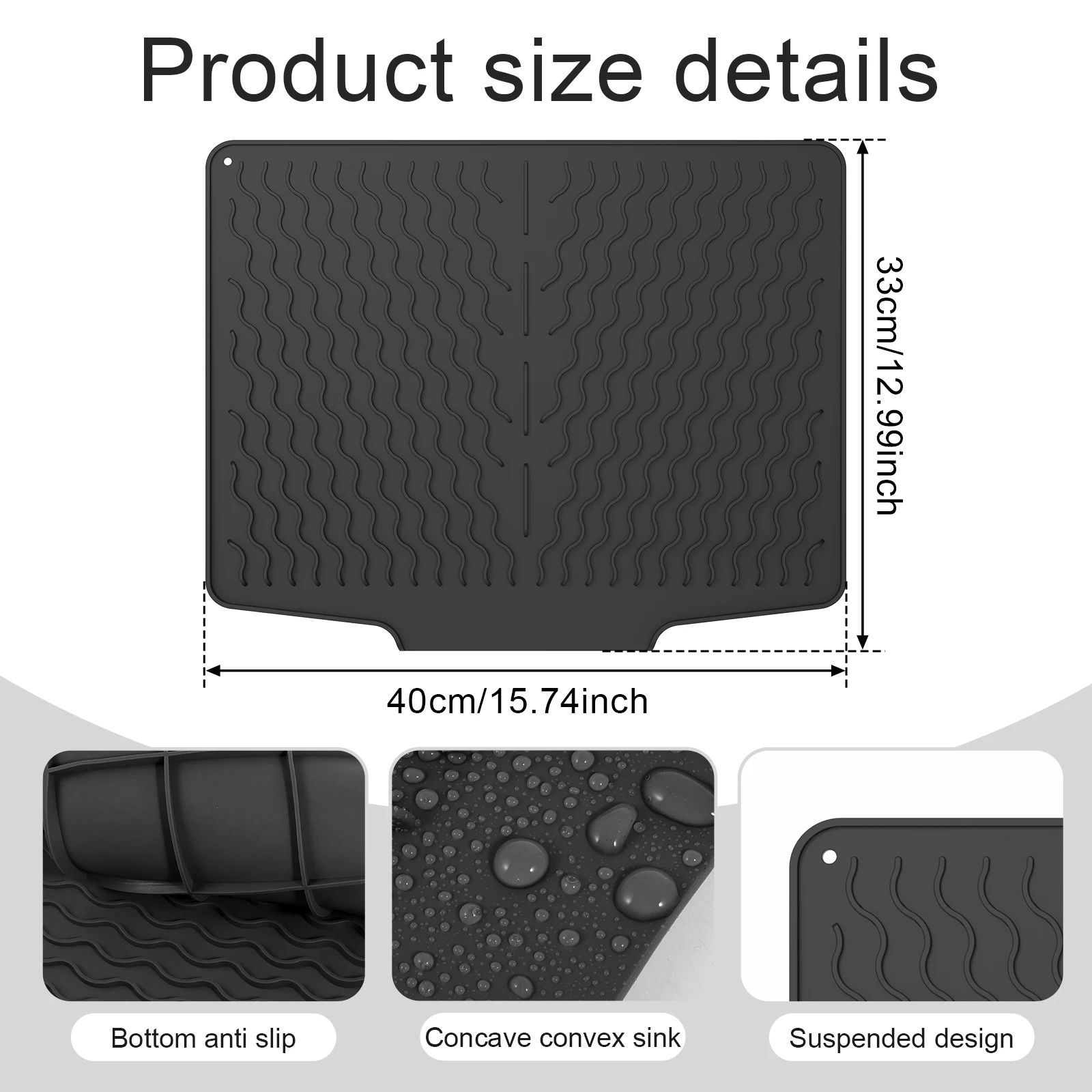 Silicone Dish Drying Mat Heat Resistant Non Slip Kitchen Counter Drying Pad