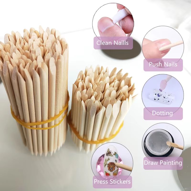 Lurayee Wooden Nail Cuticle Pusher and Orange Wood Stick Set for Nail Care and Art