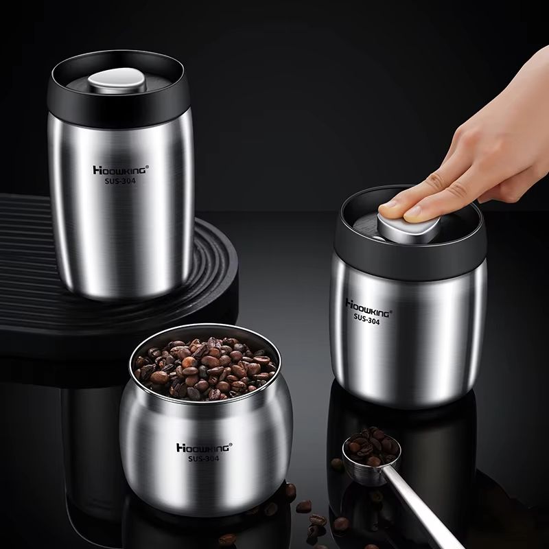 AeroSeal Stainless Steel Coffee Bean Canister – Vacuum Sealed Food Storage Jar