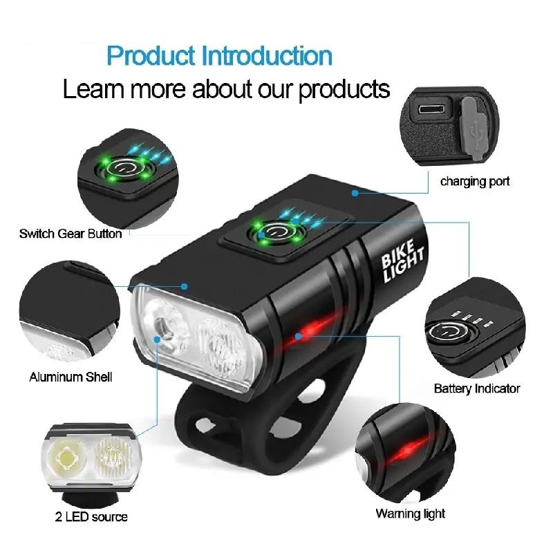 USB Rechargeable Bicycle Front Light with Adjustable LED Brightness