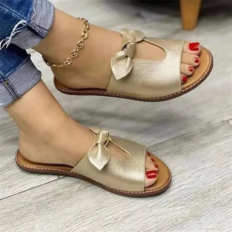 Women's Butterfly Knot Summer Sandals – Cute Casual Flat Beach Slippers