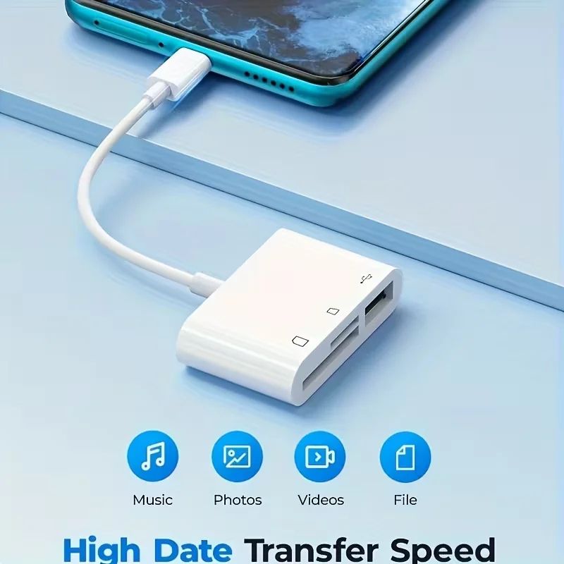 USB-C SD Card Reader Adapter – USB-A + Micro SD Memory Card Converter for iPhone 15/16/17, iPad, MacBook Pro/Air Camera