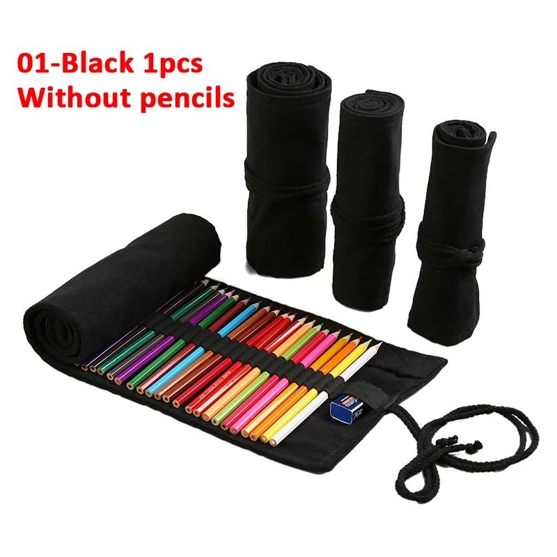 Canvas Roll Up Pencil Case 12 Slot Organizer for School and Art Supplies