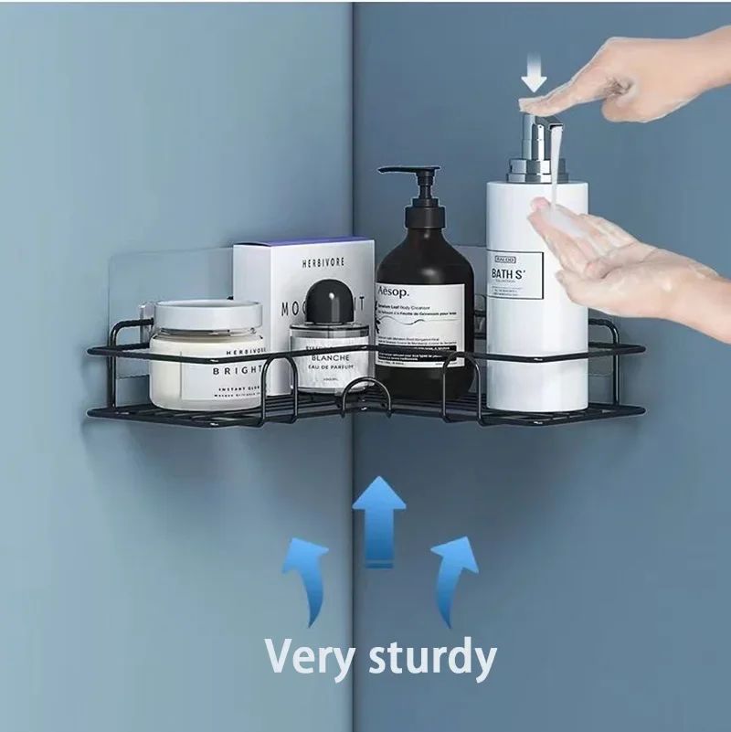 Floating Metal Wall Shelf Organizer Bathroom Kitchen Storage Rack No Drill Home Organizer Wall Hanger Black White