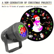 Snowflake Christmas Laser Projector Light,16 patterns Waterproof Rotating Christmas LED Stage Lights Christmas Decoratio