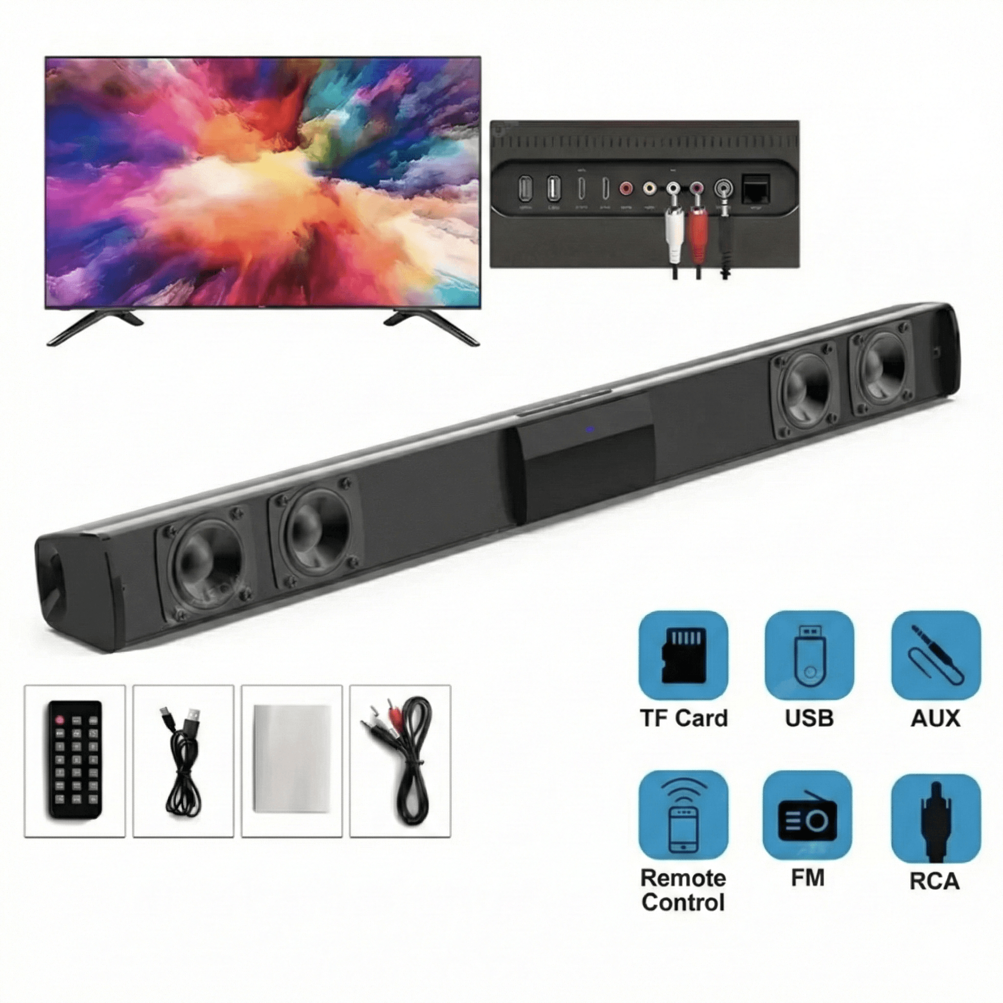 Bluetooth Soundbar Speakers, Stereo Surround Sound Home Cinema with Remote Control